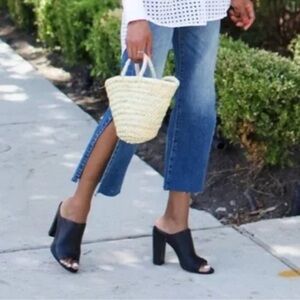 Vince‎ Women’s Alora Black Leather Peep Toe Heeled Mules 9.5 Preowned